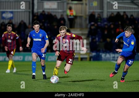 Kingston, Regno Unito. 11th Feb, 2020. Flynn Downes di Ipswich Town dribbling durante la partita EFL Sky Bet League 1 tra AFC Wimbledon e Ipswich Town al Cherry Red Records Stadium, Kingston, Inghilterra, l'11 febbraio 2020. Foto Di Carlton Myrie. Solo uso editoriale, licenza richiesta per uso commerciale. Nessun utilizzo nelle scommesse, nei giochi o nelle singole pubblicazioni di club/campionato/giocatore. Credit: Uk Sports Pics Ltd/Alamy Live News Foto Stock