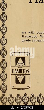 La revisione del commercio delle ruote e del ciclismo . Chicago, III., luglio n, 1896. Titolari dei brevetti, marchi e buona volontà della bicicletta Kenwood, fabbricati e venduti dal Kenwood BicycleMfg. Co., di Chicago, abbiamo deciso di condurre le informazioni aziendali sotto un unico management. Abbiamo anche acquistato il dipartimento bicy-cle della Sligh Furniture Co., di Grand Rapids, Mich. A Causa della nostra attività in rapida crescita dobbiamo aumentare la nostra capacità; pertanto, il 15 agosto 1896, rimuoveremo la ourfactory di Grand Rapids, Mich., dove, con il nome di Hamilton-Kenwood continueremo il prodotto Foto Stock