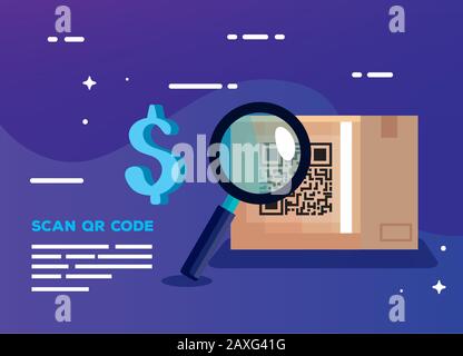 eseguire la scansione del codice qr nella scatola e nelle icone Illustrazione Vettoriale