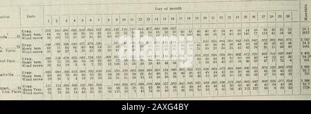 Dati climatologici, Arkansas . 7 .45T. .001.331 .071. 27.22 .6660.20 .40 551.021.10 .. T. .02 .96.43 .42.29 .271.03.60!.601 .05 ;54i .75 .48 .04.40 ). !92.041.42.OS.41.40 .761.40 1.54|38.44.65!.35 1.00 1.45.45 .04 .39 6552 5560169546901.59.581.341.36 .&.96 .16!...05 .. .03 .021 .02 T. .02 .60 1.01 .70 .38 .0711.04 . .3O1I .05 T. T. T. .84 .40-- ,.. .32; .45|... ......1 .85......1 .771... T. 1.98.65 .07 .901.051.05.13.49T 1 03.76.5!.51.471.301.87.52.5.50 .30 .05 .10 .02 T. .01 Daily EvaT&gt;oration [Inches], ELean Temperature [F°l, and Wind Movement [Mile,(Vedere i dati di precipitazione nella tabella in pre Foto Stock