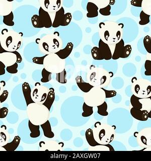 Kawaii panda orsi. Pandas carino in varie pose senza cuciture modello Illustrazione Vettoriale