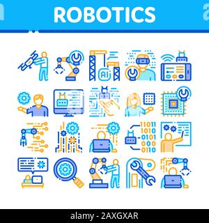 Robotics Master Collection Icons Set Vector Illustrazione Vettoriale