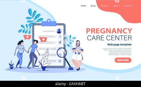Il medico incontra i futuri genitori nella clinica di cura di gravidanza. Gravidanza. Test della scheda paziente. Analisi. Concetto di nascita associato. Modello per sito web, landin Illustrazione Vettoriale