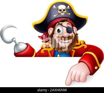 Pirate Captain Cartoon Puntamento Segno Sfondo Illustrazione Vettoriale
