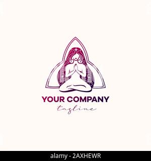Logo yoga bella ragazza magia viola colori, capelli lunghi Illustrazione Vettoriale