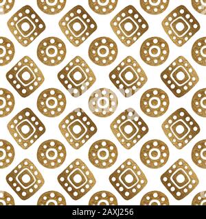 Oro etnico dipinto a mano seamless pattern. Abstract africana di sfondo dorato. Aztec tribali texture geometrica. Foto Stock