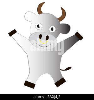 Allegro e gentile toro isolato da uno sfondo bianco. Illustrazione Vettoriale