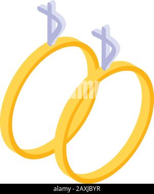 Icona degli anelli di coppia sposati, stile isometrico Illustrazione Vettoriale