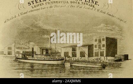 Storico Newark; una collezione di fatti e tradizioni sui siti, le strade e gli edifici più interessanti della città; . -.:i^*!^ MERCATO STREEKEAST) Nr/ajj:, K.J. Guardando A EST DA BROAD STREK i L 1854 Da stampe pubblicate da Smith, Fern & Co. In possesso della storica NEWARK della New Jersey Society. Annuncio dell'apertura del servizio passeggeri e merci a vapore tra Newark e New York. Fondata nel 1849 da Thomas V. Johnson & Co. Battistrada di Jersey Blues. Hessians rivestiti di rosso stalked come lupi fromhomestead a homestead. Venne il generale Washington. Quando tewar it Foto Stock