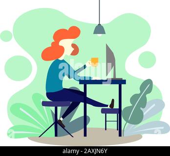Vettore di un freelancer che lavora in un ufficio Illustrazione Vettoriale