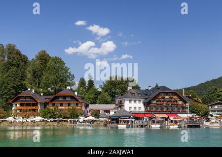 Porto Di Königssee A Schönau, Berchtesgadener Land, Alta Baviera, Baviera, Germania Meridionale, Germania, Europa Foto Stock