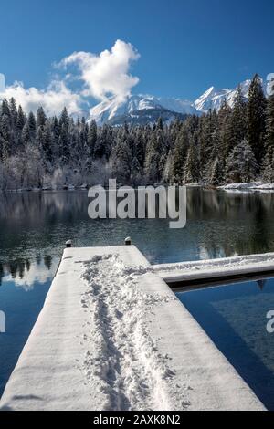 Crestasee bei Flims im Winter GR Foto Stock