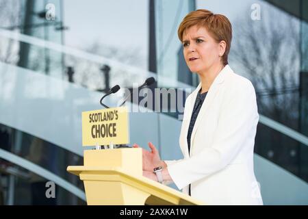 Il Primo ministro scozzese Nicola Sturgeon delinea i prossimi passi per la Scozia affinché diventi indipendente il giorno della Brexit. Credito: Euan Cherry Foto Stock