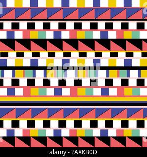 Motivo geometrico multicolore, quadrati e triangoli sfondo. - Illustrazione Foto Stock