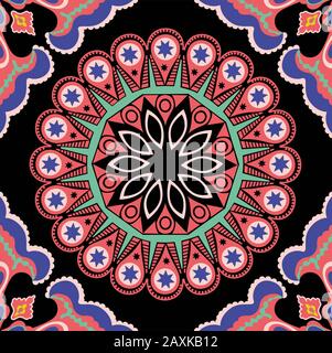 Piastrella senza cuciture con mandala. Elementi decorativi vintage. Sfondo etnico disegnato a mano. Islam, arabo, indiano, motivi ottomano. Tradizionale, et Foto Stock