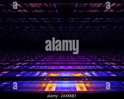 Semplice neon incandescente prospettiva sfondo - astratto digitalmente generato 3d illustrazione Foto Stock