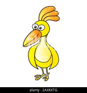 Cartone animato divertente carino uccello su sfondo bianco Illustrazione Vettoriale