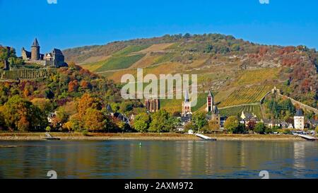 Castello di Stahleck a Bacharach sul Reno, Renania-Palatinato, Germania Foto Stock