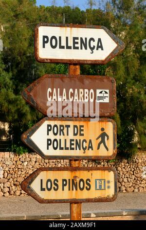 Indicazioni Per Cala San Vicente, Maiorca, Isole Baleari, Spagna Foto Stock