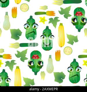 Carino seamless pattern con cartoon verdure emoji Illustrazione Vettoriale