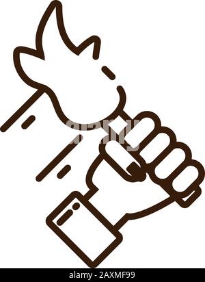 mano femmina che tiene un'icona della torcia su sfondo bianco, stile di linea, disegno di illustrazione vettoriale Illustrazione Vettoriale