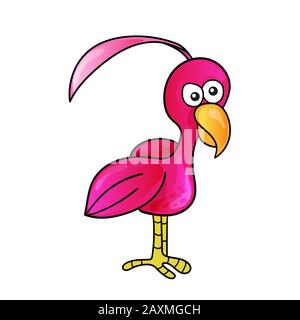 Cartone animato divertente carino uccello su sfondo bianco Illustrazione Vettoriale