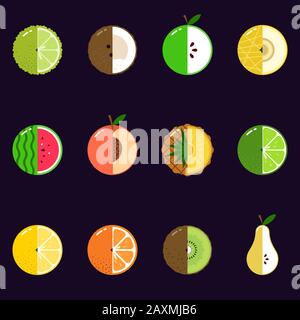 Frutta ugualmente orientata senza cuciture modello vettoriale su sfondo scuro Illustrazione Vettoriale