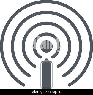 Ricarica della batteria wireless, gestione dell'alimentazione tramite una rete wi-fi. Onde radio a batteria e cirle. Illustrazione del vettore stock Illustrazione Vettoriale