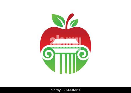 Simbolo del logo Apple e del pilastro della legge in stile piatto su sfondo bianco Illustrazione Vettoriale