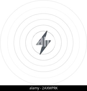 Icona di ricarica della batteria wireless con fulmini, gestione dell'alimentazione tramite una rete wi-fi. Onde radio a batteria e cirle. Illustrazione del vettore di scorta isol Illustrazione Vettoriale