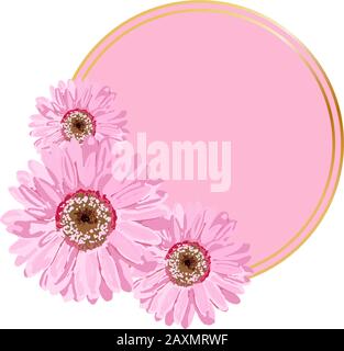 Sfondo circolare vettoriale per la scritta. Motivo rosa con fiori. Progettazione per pubblicità o promozioni, vendite. Fiori di primavera. Immagine vettoriale iso Illustrazione Vettoriale