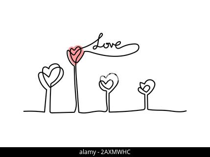 Continuo disegno di una linea DI parola AMORE, vettore minimalista nero e bianco illustrazione di amore San Valentino concetto Foto Stock