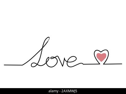 Continuo disegno di una linea DI parola AMORE, vettore minimalista nero e bianco illustrazione di amore San Valentino concetto Foto Stock