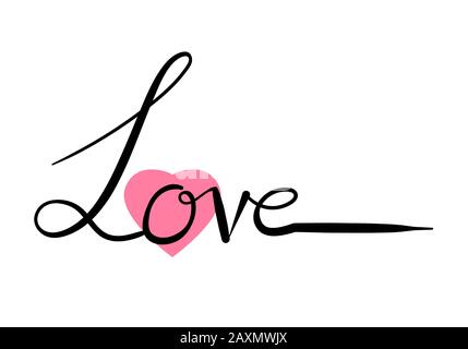 Disegno continuo ad una linea AMORE parola design, vettore minimalista illustrazione di amore San Valentino concetto. Foto Stock