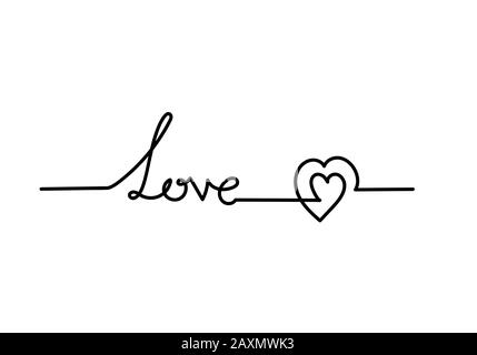 Continuo disegno di una linea DI parola AMORE, vettore minimalista nero e bianco illustrazione di amore San Valentino concetto Foto Stock