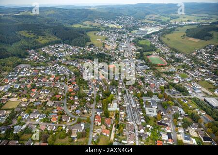 Foto aerea, panoramica querce, Stendenbach, Kreuztal, cerchio di Siegen-Wittgenstein, Renania Settentrionale-Vestfalia, Germania, Europa Foto Stock