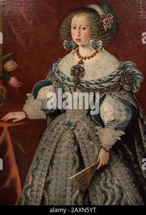 Mariana d'Austria (1634-1696). Regina di Spagna. Moglie di Filippo IV. Ritratto di Frans Luycks (1604-1668), ca.1646. Dettaglio. Museo Di Belle Arti. A Coruña, Galizia, Spagna. (In Prestito, Museo Del Prado, Madrid). Foto Stock