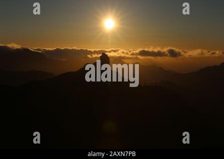 Tramonto A Roque Nublo, Gran Canaria, Isole Canarie, Spagna Foto Stock