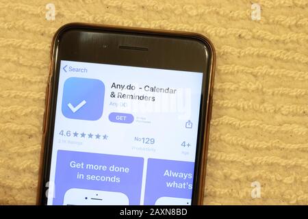 Los Angeles, California, Stati Uniti - 12 febbraio 2020: Pagina di Any.do App Store primo piano , Editoriale Illustrativa Foto Stock