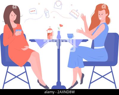 Due graziosi amici delle ragazze stanno sedendosi in un caffè Illustrazione Vettoriale