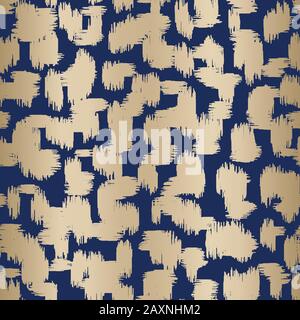 Lamina d'oro Abstract punti Ikat trafilati a mano vettore animale pelle modello senza giunture. Frammenti organici Texture Illustrazione Vettoriale