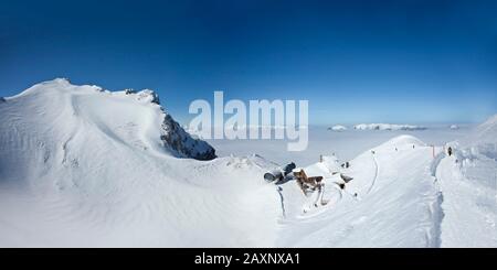 Terminal superiore della traiettoria di Karwendel e dei pit di Karwendel, Karwendels, Mittenwald, alta Baviera, Baviera, Germania Foto Stock