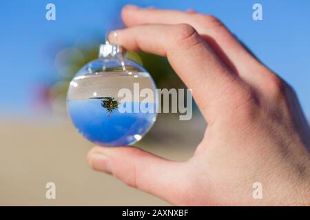 Albero di Natale, deserto, decorazione, palla di Natale piena d'acqua Foto Stock