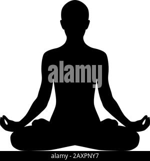 Icona della silhouette Padmasana Yoga. Posa del loto isolata su sfondo bianco. Illustrazione Vettoriale