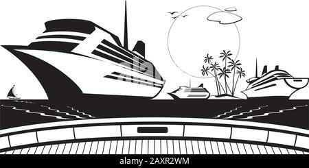 Vista sul mare dal ponte della nave da crociera – illustrazione del vettore Illustrazione Vettoriale