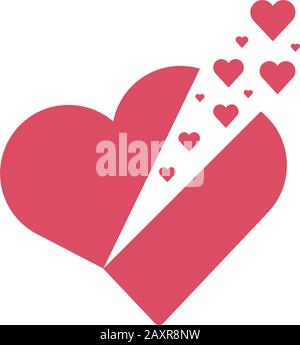 cuore rosso aperto con i cuori piccoli che volano fuori. concetto romantico di giorno di san valentino. Illustrazione del vettore di stock isolata su sfondo bianco. Illustrazione Vettoriale