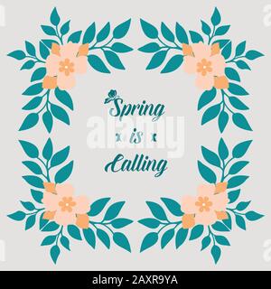 Bella cornice a foglie e corona, per un romantico disegno di poster primavera. Vettore Illustrazione Vettoriale