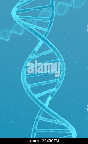 DNA Helix molecola blu astratto sfondo. Microscopico primo piano della cella attorcigliata. Scienza della modificazione genetica e concetto medico. Foto Stock