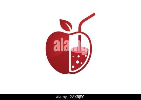 Immagine del logo del vettore del succo di mela fresco isolato su sfondo bianco. Logo vettore di frutta. Cafe bar con logo vettoriale. Succo Di Mela Cibo E Bevande Illustrazione Vettoriale