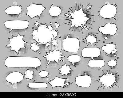 l'ovale del cartone animato discute le bolle del discorso e bang le nuvole del bam Illustrazione Vettoriale
